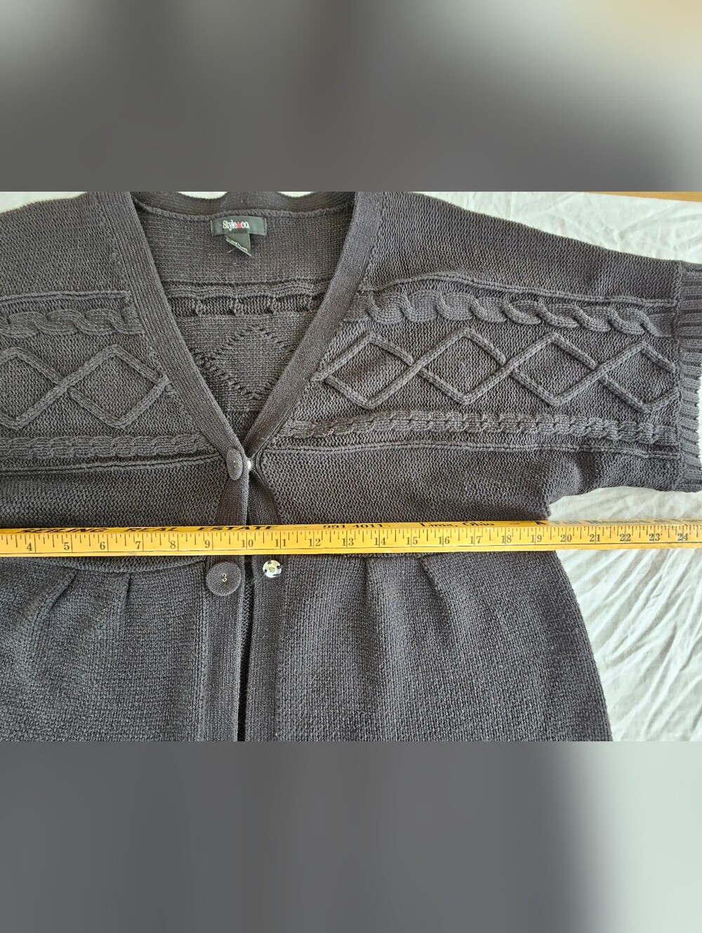 Style & Co. Black Knit Textured Short Sleeved Cardigan Size XL - Picture 2 of 6